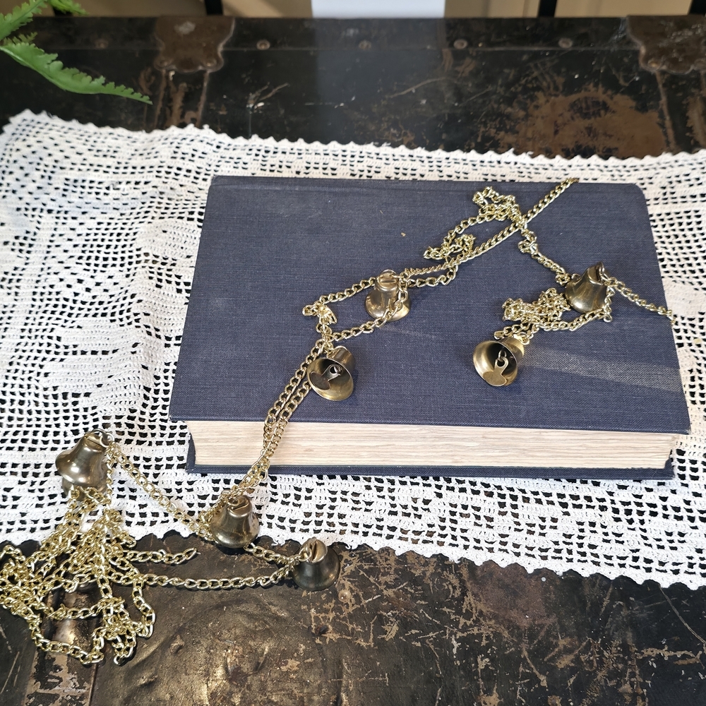 Antique Gold Jingle Bell Chain Garland Brass Finish Rustic Christmas Decor